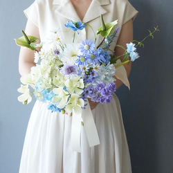 アーティフィシャルフラワー　ブルー　パープル　前撮り　ウェディング　結婚式 ブーケ アーティフィシャルフラワー 造花ウェディングブーケ 紫陽花