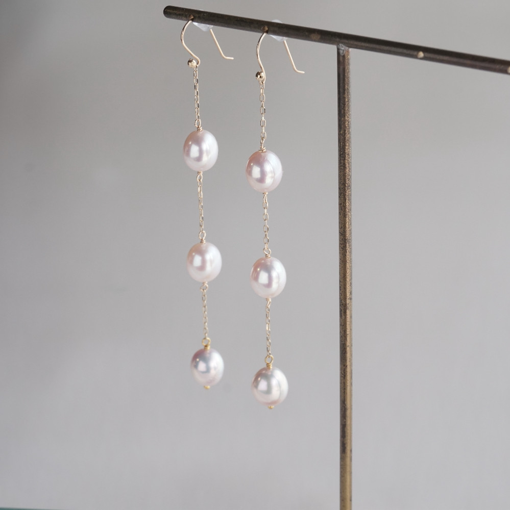 パールロングピアスK10イエローゴールド