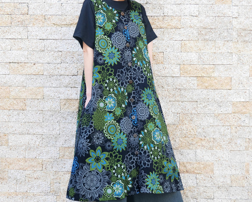 Desigual　9種着物調和風織り生地ドッキング　ノースリーブワンピース Desigual9種着物調和風織り生地ドッキングノースリーブワンピース
