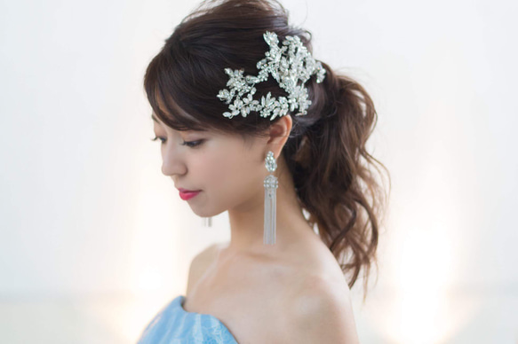 ヘッドドレス 結婚式　花嫁 ヘアアクセサリー ヘッドアクセサリー ウェディング ブライダル　フラワー　リーフ　小枝 4枚目の画像