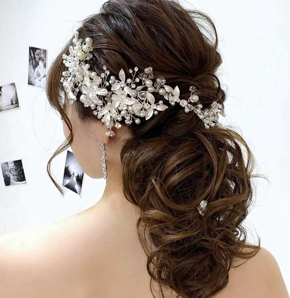 《特集ページ掲載》フラワー　パール　ヘッドドレス ブライダル　ヘアアクセサリー　ウェディング　ヘッドアクセサリー　結婚式 1枚目の画像