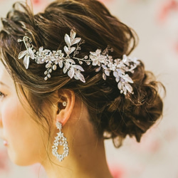 ヘッドドレス 結婚式　花嫁 ヘアアクセサリー ヘッドアクセサリー ウェディング ブライダル　フラワー　リーフ　小枝 7枚目の画像