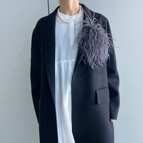 ふわふわフェザーコサージュ＊ダークグレー＊取付金具選択 フォーマル