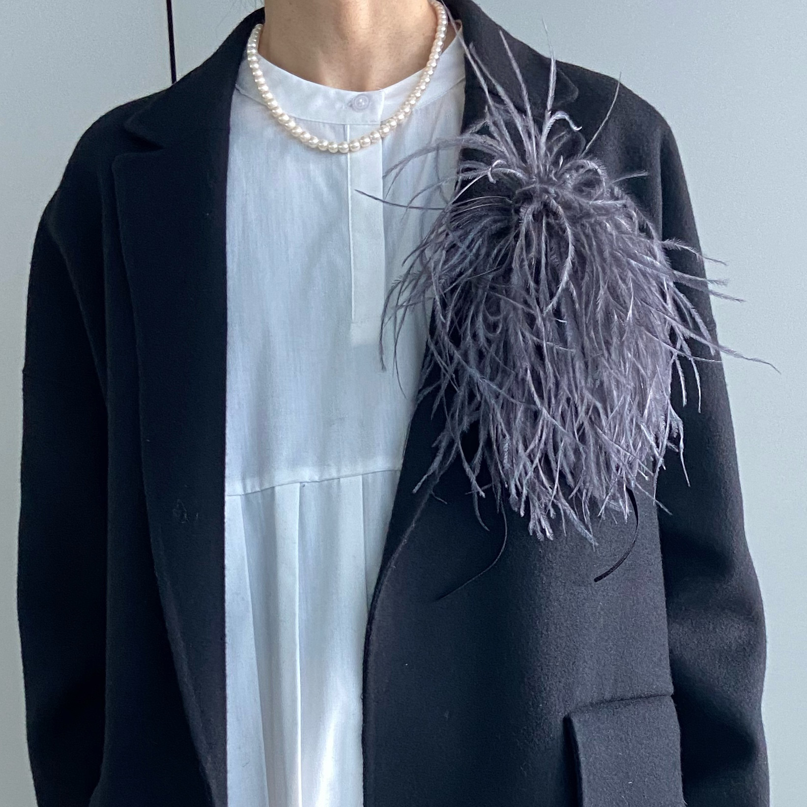 ふわふわフェザーコサージュ＊ダークグレー＊取付金具選択 フォーマル