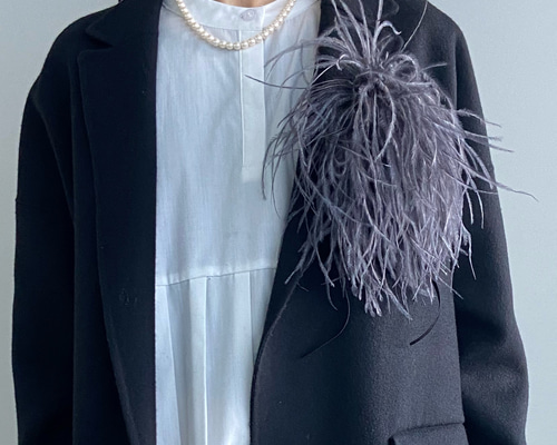 ふわふわフェザーコサージュ＊ダークグレー＊取付金具選択 フォーマル