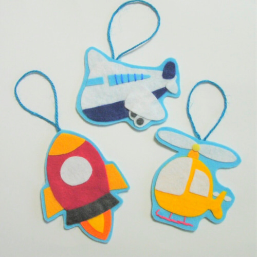 ʚ(⚆˛⚆)ɞ 空の乗り物 オーナメント マスコット フェルト 3個セット