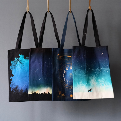 冬の星空・狼 トートバッグ / 星 流星 エコバッグ トートバッグ