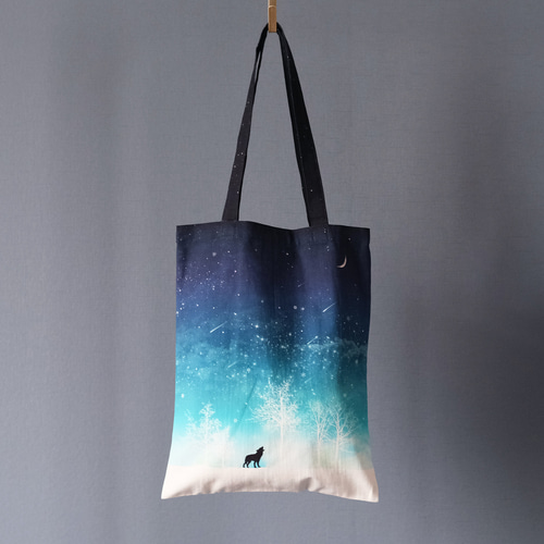 冬の星空・狼 トートバッグ / 星 流星 エコバッグ トートバッグ