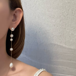 バロックパール アシンメトリー ロング ピアス イヤリング