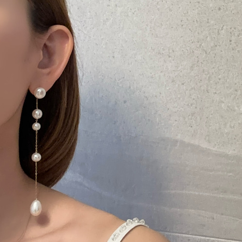 06 アシンメトリー ハンドメイドピアス イヤリング ロングピアス 