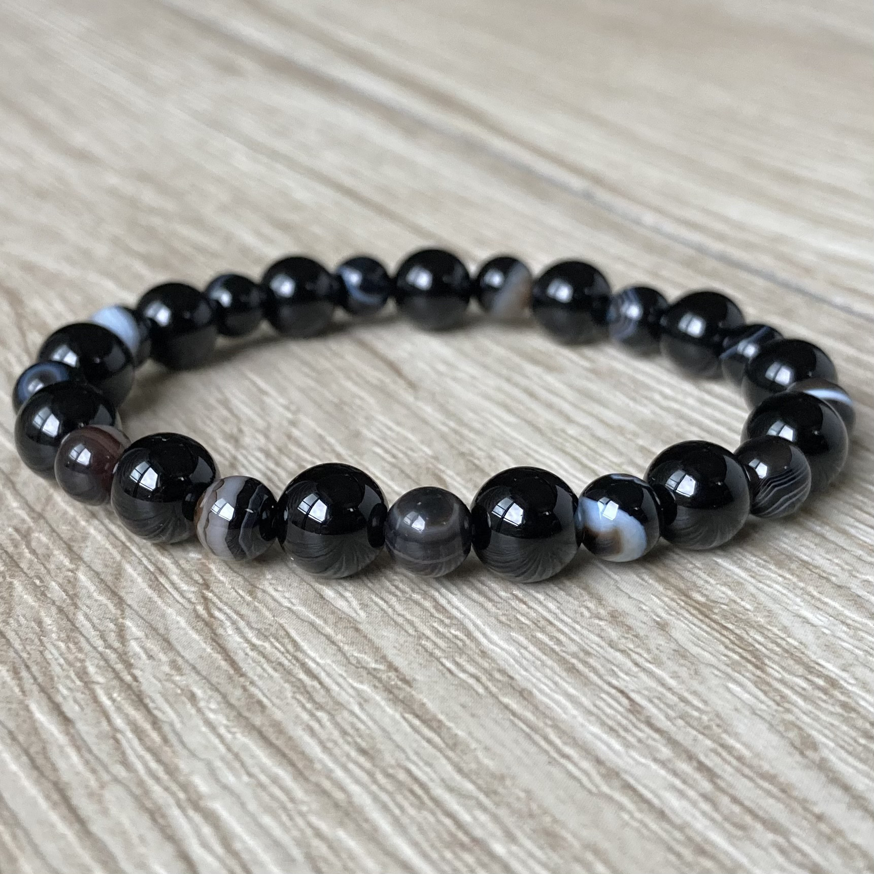 深奥なる黒と眼の神秘/モリオン、 天眼石(チベットメノウ)/天然石 ストーン ブレスレット