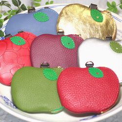 りんごちゃんキーカバー・５色７種・本革（赤×3種 黄 緑 金 ピンク・牛革） 12枚目の画像