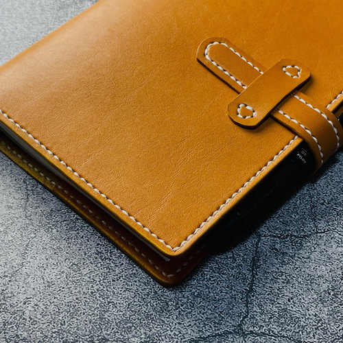 手縫】キャメル色本革B6ノートブックカバー（生成り糸