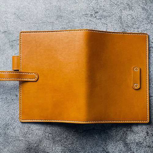 手縫】キャメル色本革B6ノートブックカバー（生成り糸）※アジャスト