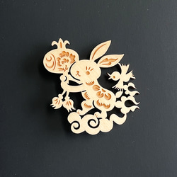 國產檜木材質胸針[窗花madohana]招財兔 第2張的照片