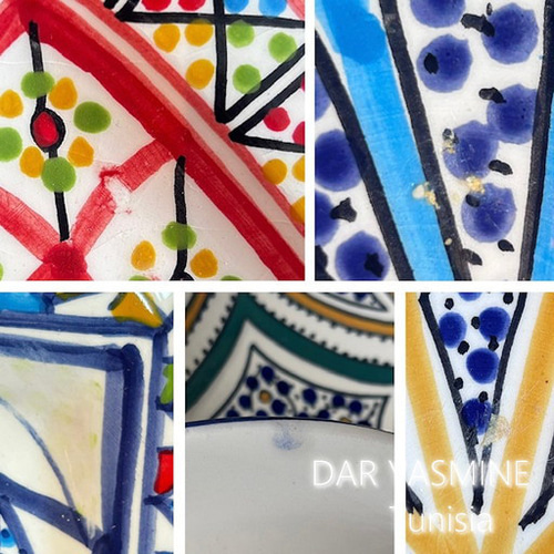 チュニジア・ナブール陶器 北アフリカ伝統万能絵付皿 幾何学文様