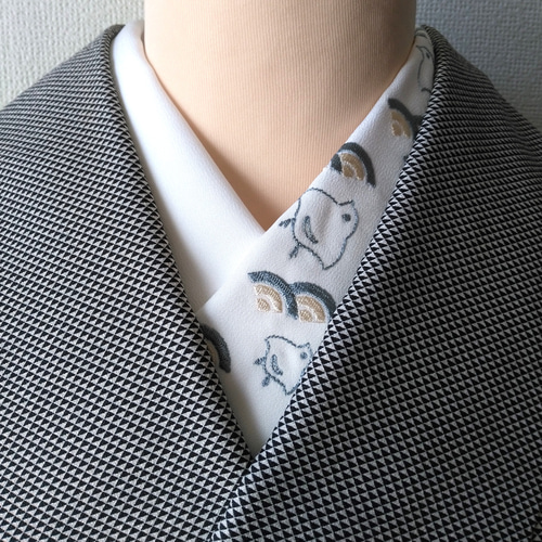 刺繍 半衿 波千鳥 和装小物（帯・半襟） 刺繍好日（ししゅう こうじつ