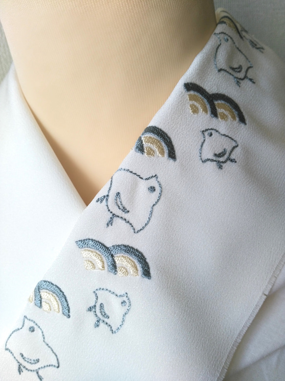 刺繍 半衿 波千鳥 和装小物（帯・半襟） 刺繍好日（ししゅう