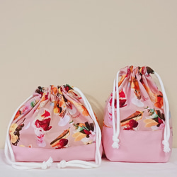 お弁当袋＆コップ袋　パフェ　ピンク 1枚目の画像