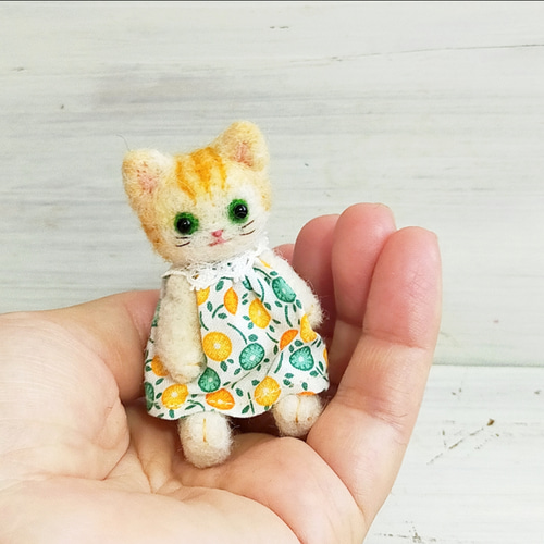 羊毛フェルト猫人形 茶トラ・テディベアタイプ首手足可動式