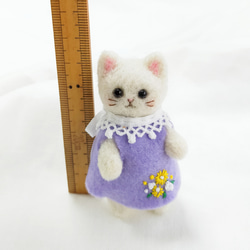 受注制作　テディベア風猫人形(白猫)・羊毛フェルト・ドールハウスにドールのお友達に！猫の日2024 5枚目の画像