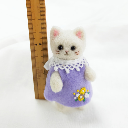 受注制作 テディベア風猫人形(白猫)・羊毛フェルト・ドール