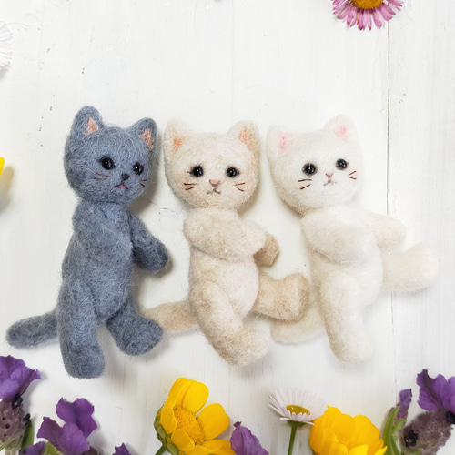 受注制作 テディベア風猫人形(白猫)・羊毛フェルト・ドール