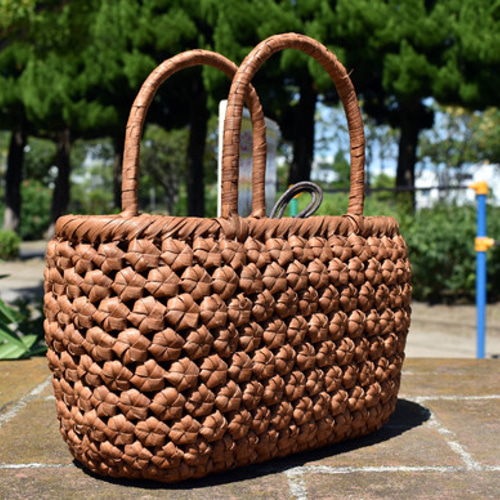 山葡萄籠バッグ ı 六角花結び編み ı 巾着と中布付き ı (約)幅25cmx高さ