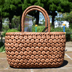 山葡萄籠バッグ ı 六角花結び編み ı 巾着と中布付き ı (約)幅25cmx高さ