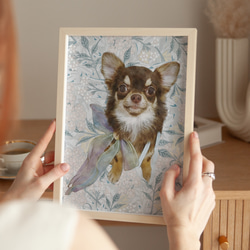 【いぬのきもち掲載商品】うちの子 花柄アート ポスター キャンバス │犬 猫 ペット 水彩画 似顔絵 6枚目の画像