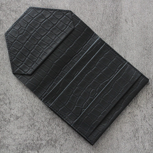 small wallet【クロコ型押し/ブラック/グランパス革】 三つ折り small wallet【クロコ型押し/ブラック/グランパス革】 三つ折り