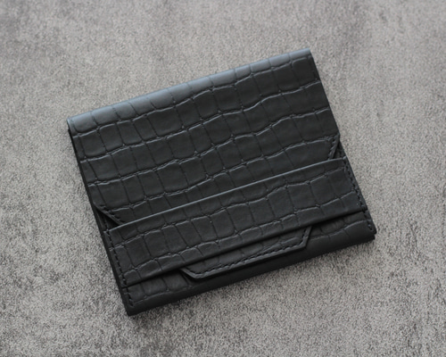 small wallet【クロコ型押し/ブラック/グランパス革】 三つ折り財布