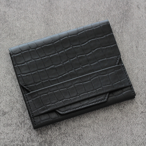 small wallet【クロコ型押し/ブラック/グランパス革】 三つ折り small wallet【クロコ型押し/ブラック/グランパス革】 三つ折り