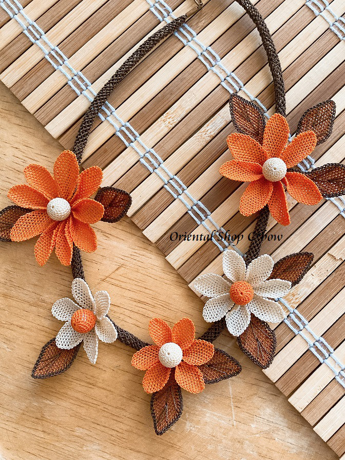 日本発送★シルクイーネオヤネックレス：薔薇の世界｜オレンジ系[170890721]