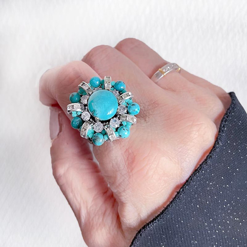 ターコイズ ブルー リング (指輪) 青 天然石 リング 大粒 リング