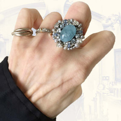 【補貨】海藍寶石戒指大容量戒指乳白色海藍寶石三月生日週年紀念禮物禮物 第6張的照片