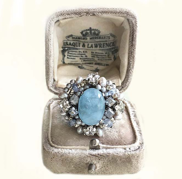 【補貨】海藍寶石戒指大容量戒指乳白色海藍寶石三月生日週年紀念禮物禮物 第3張的照片
