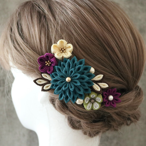 青碧-せいへき-】大人色のつまみ細工ヘアコーム＊ 卒業式や浴衣の髪