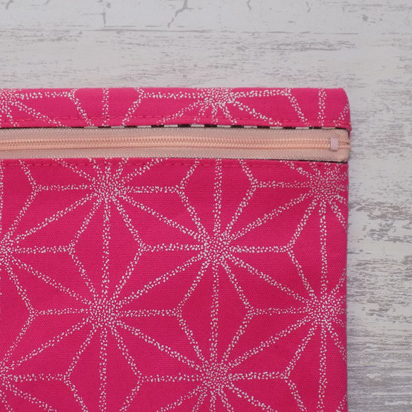 オーダー　金彩工芸　麻の葉　銀仕上げ　コットンオックス濃いピンク地製　「道中財布」 9枚目の画像