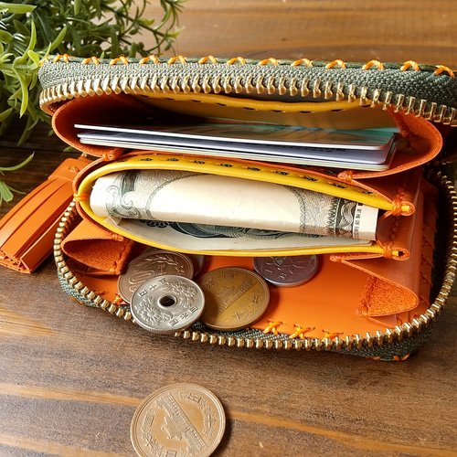 千円札を折らない最小お財布(フォレストオレンジ） 小銭入れ