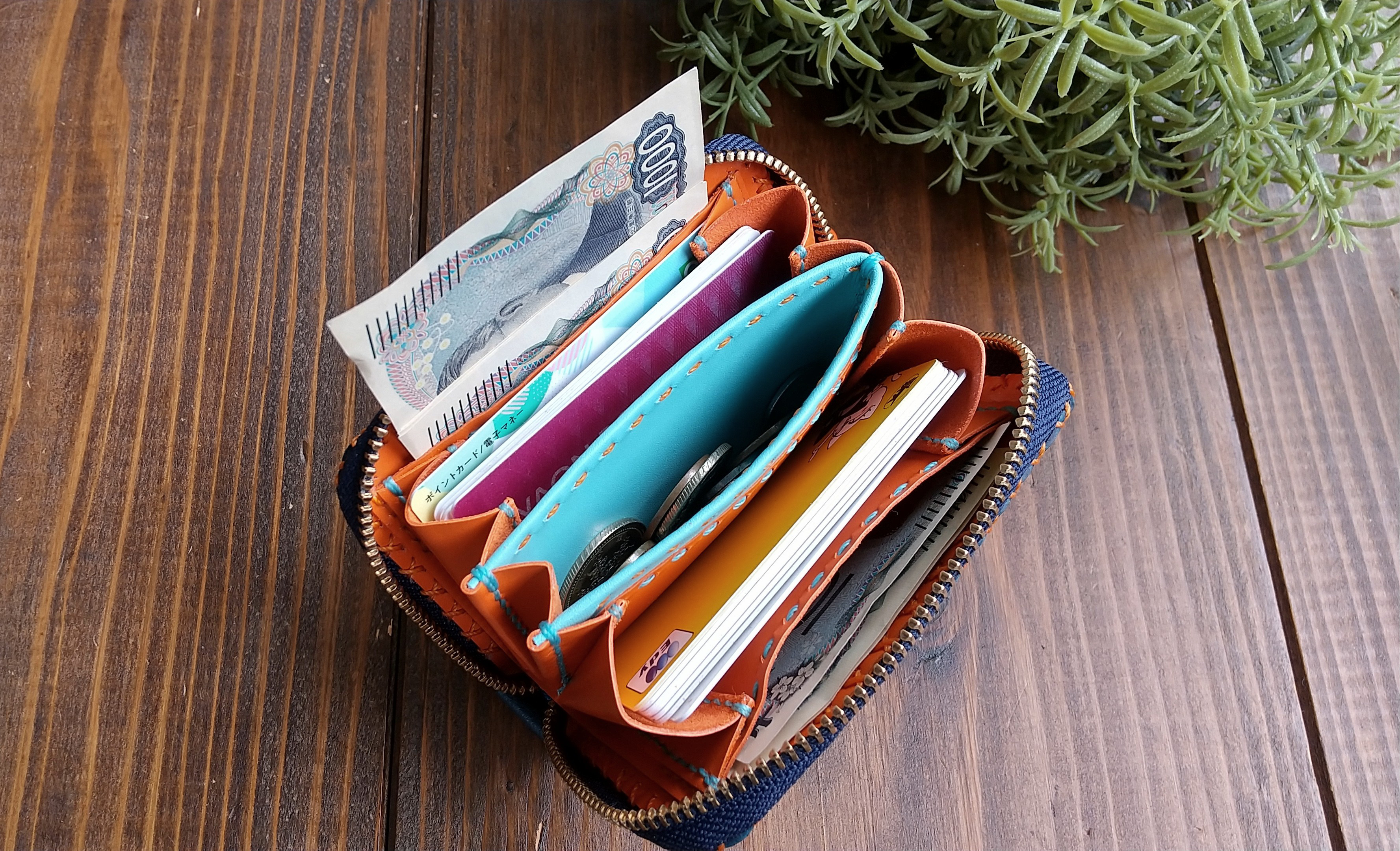 千円札を折らない最小お財布(ブルーオレンジ）