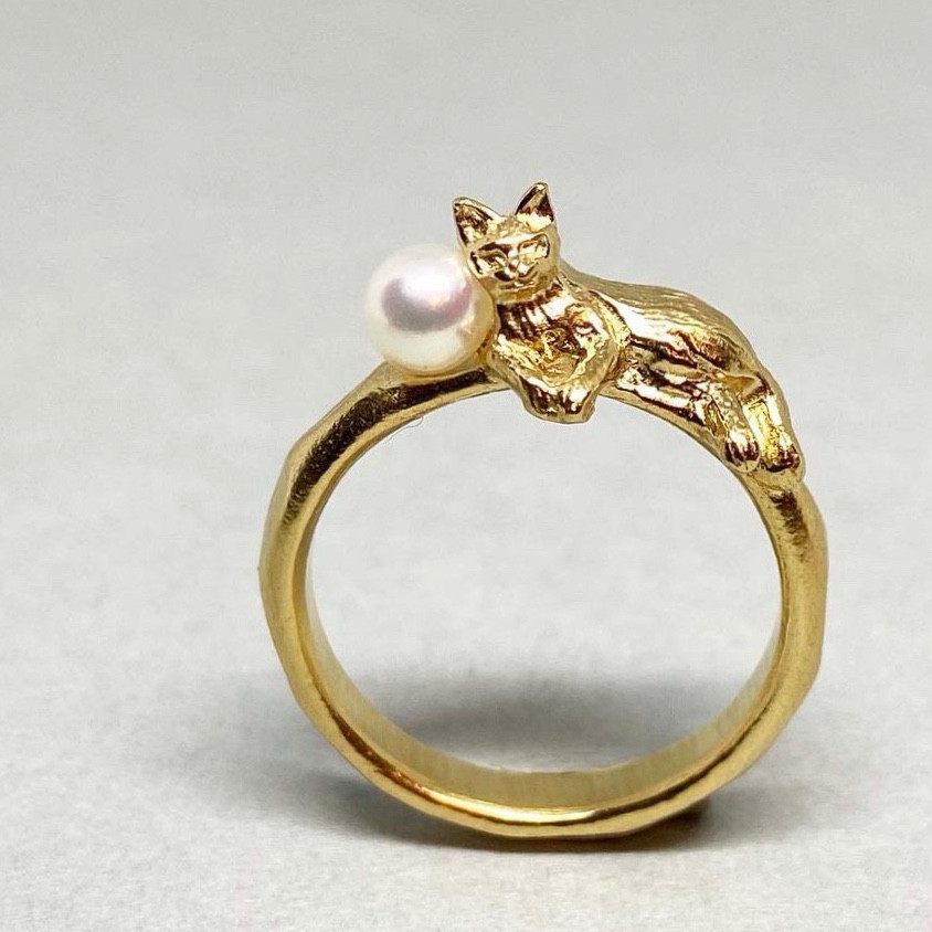 K18 リング　猫　ネコ　ねこ　18金　パール　真珠 18金 猫の指輪 】K18 k18 猫リング ネコ指輪 ねこリング 猫