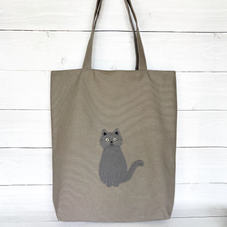 おすわりネコのアップリケ トートバック 黒ねこ トートバッグ Chaton