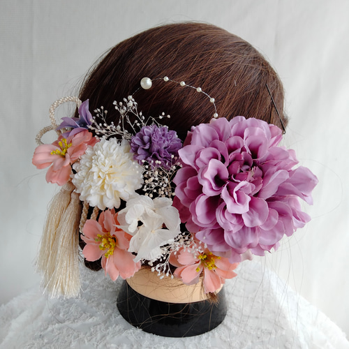 【あちゃも】ベビー袴　ハンドメイド　ホワイトダリア×ボルドー ベビー袴 花柄刺繍ピンク× アイボリー 90/100 | KANA KANA baby&kids
