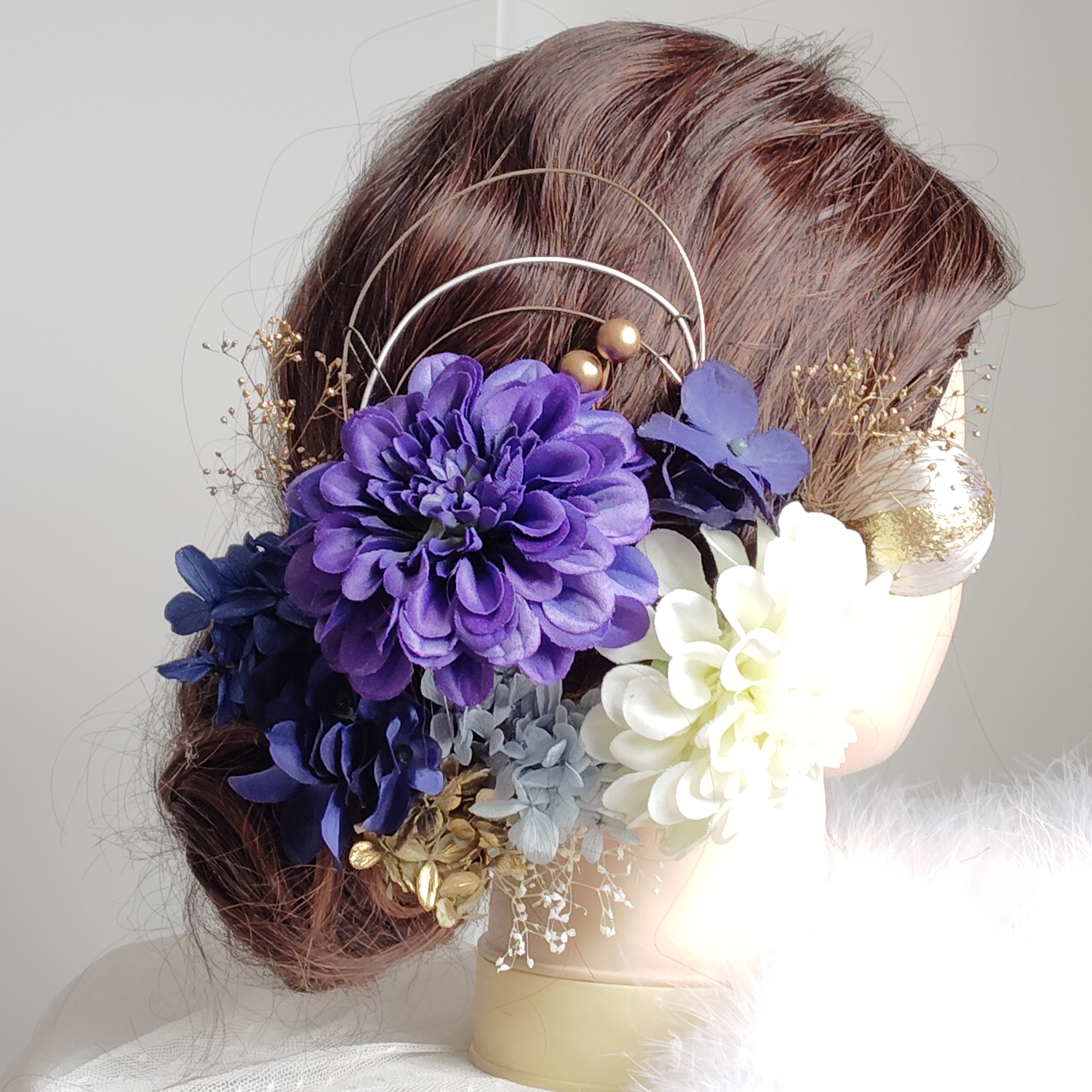 琉花＿＿紅型（びんがた）振袖の髪飾り　卒業式　成人式 　結婚式　髪飾り 　色打掛　振袖　着物　袴　和装　前撮り　紺色