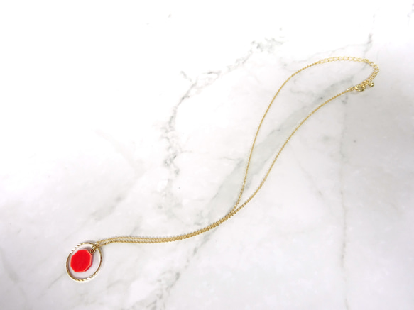 陶とgold ring necklace（赤） 6枚目の画像