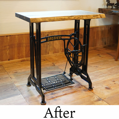 アイアン×無垢材のリメイクテーブル｜足踏みミシン脚使用 アンティーク