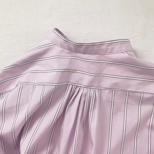 細めタックのオーバーサイズシャツワンピース(淡ピンクストライプ) 5枚目の画像