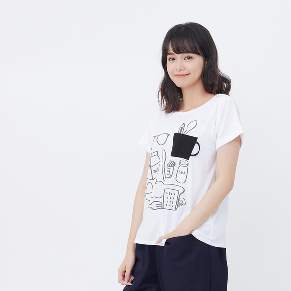 so that s me x 許匡匡さん 朝食柄 Tシャツ　ショートスリーブ　モーニング　トップス コットン レディース 2枚目の画像