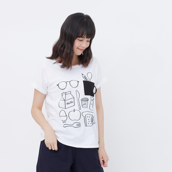 so that s me x 許匡匡さん 朝食柄 Tシャツ　ショートスリーブ　モーニング　トップス コットン レディース 8枚目の画像